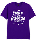 T-shirt piece of the Coffee Is My Favourite Co-worker Matching Set: Mug, Coaster & T-shirt in Purple