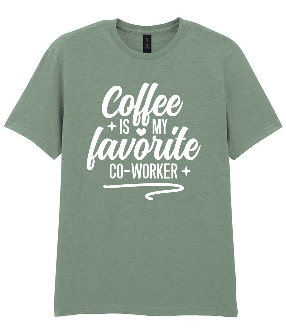 T-shirt piece of the Coffee Is My Favourite Co-worker Matching Set: Mug, Coaster & T-shirt in Sage