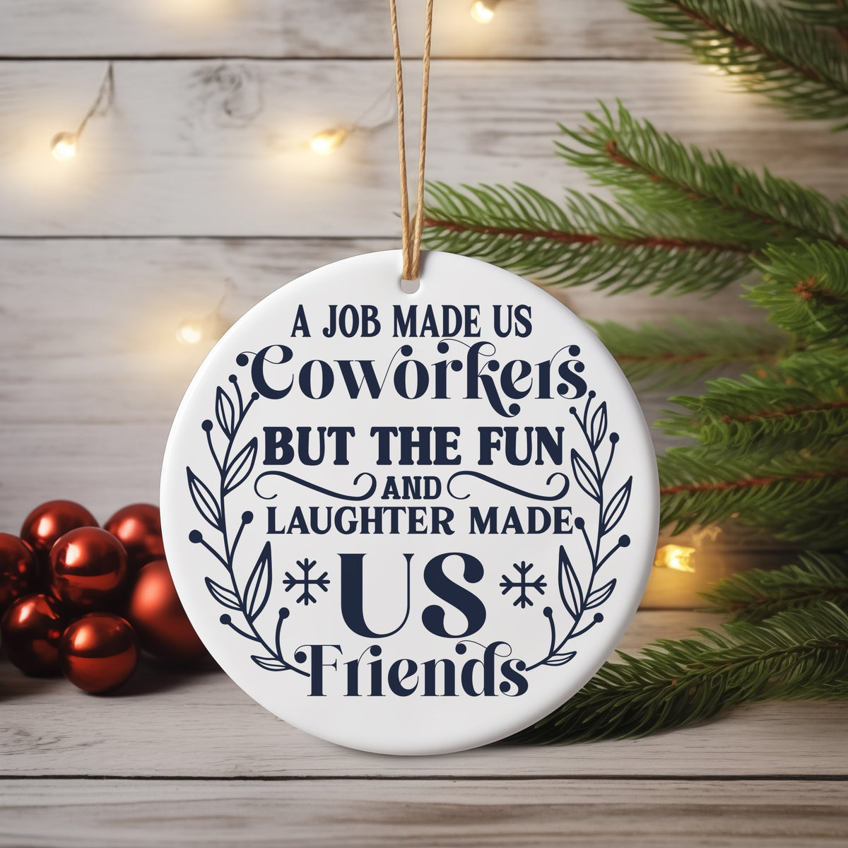 Coworkers to Friends – Ceramic Hanging Decoration in Standard with Navy vinyl
