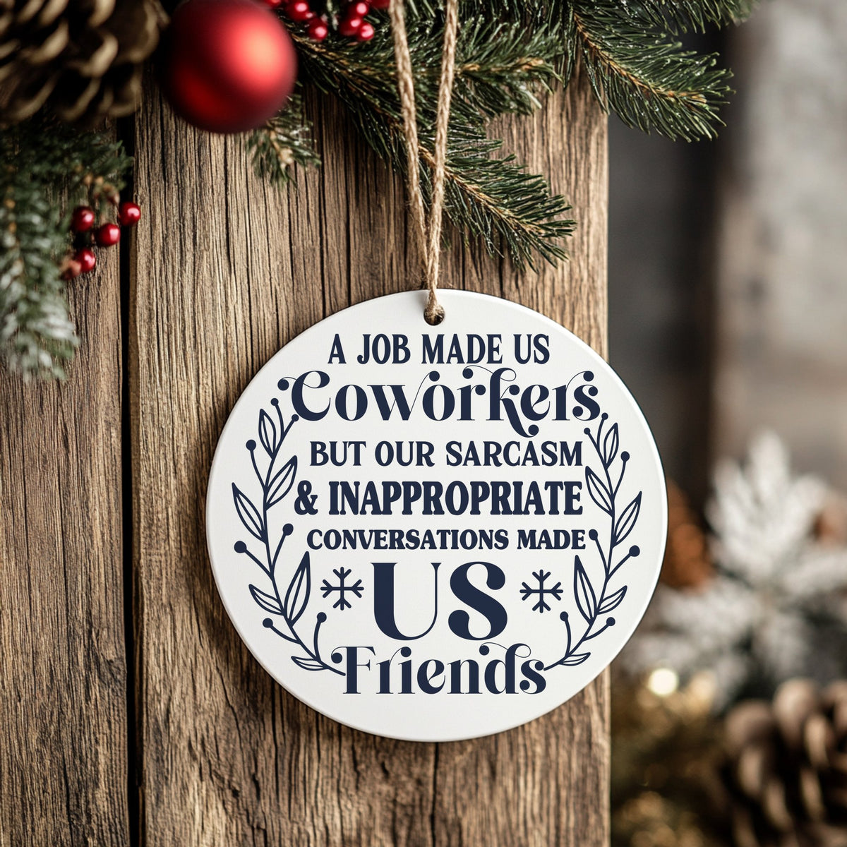Coworkers to Friends – Ceramic Hanging Decoration in Standard with Navy vinyl