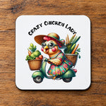 Crazy Chicken Lady coaster in white
