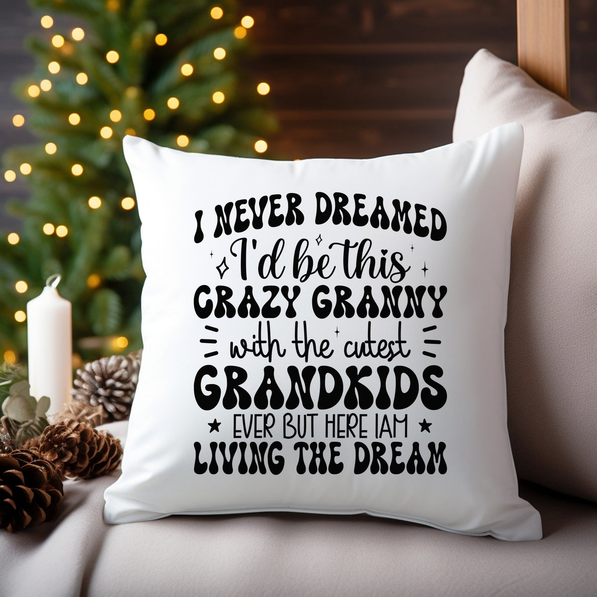 Crazy Granny with Grandkids cushion in white