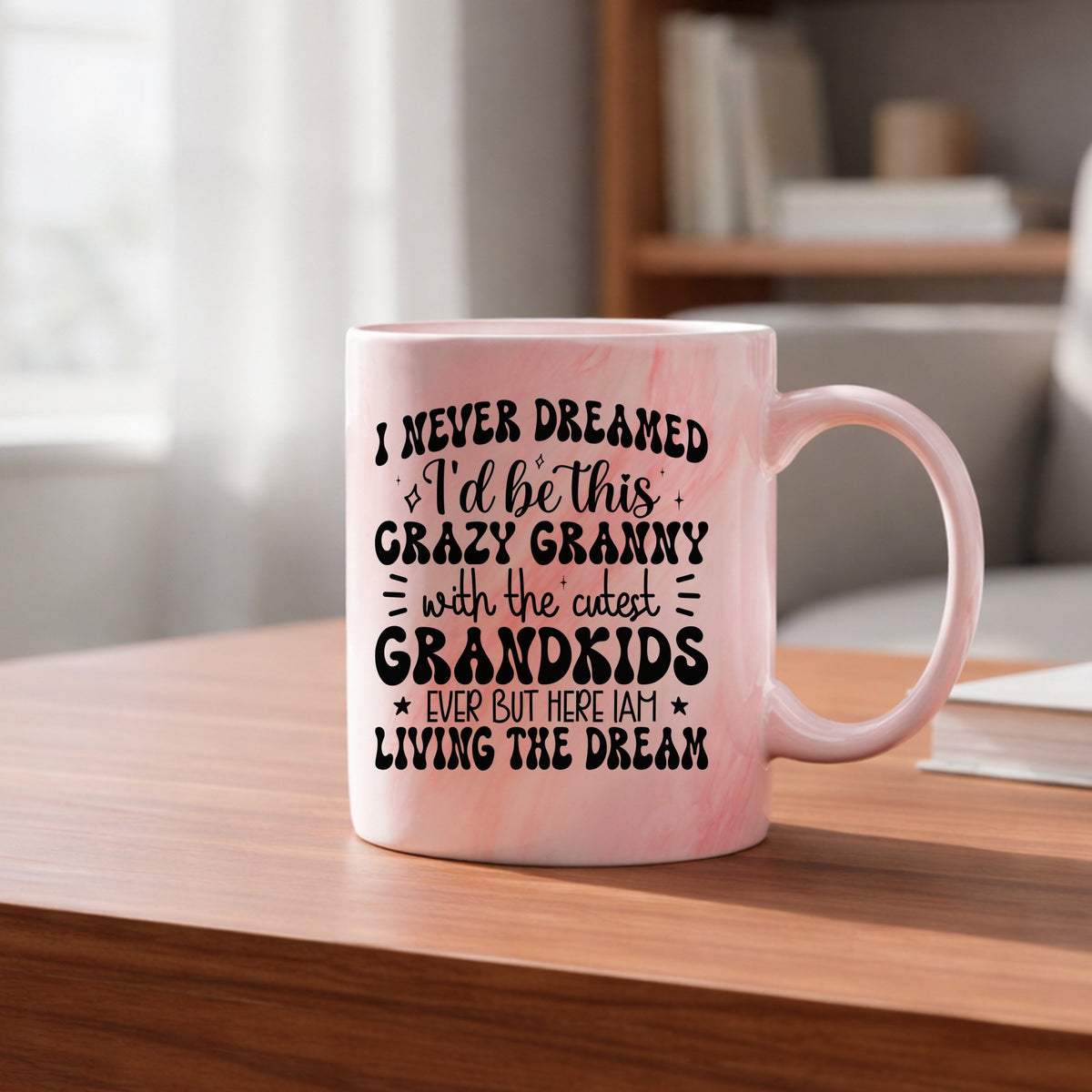 Crazy Granny with Grandkids marble mug in red
