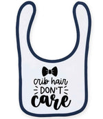 Crib Hair DON'T Care toddler bib in white/navy