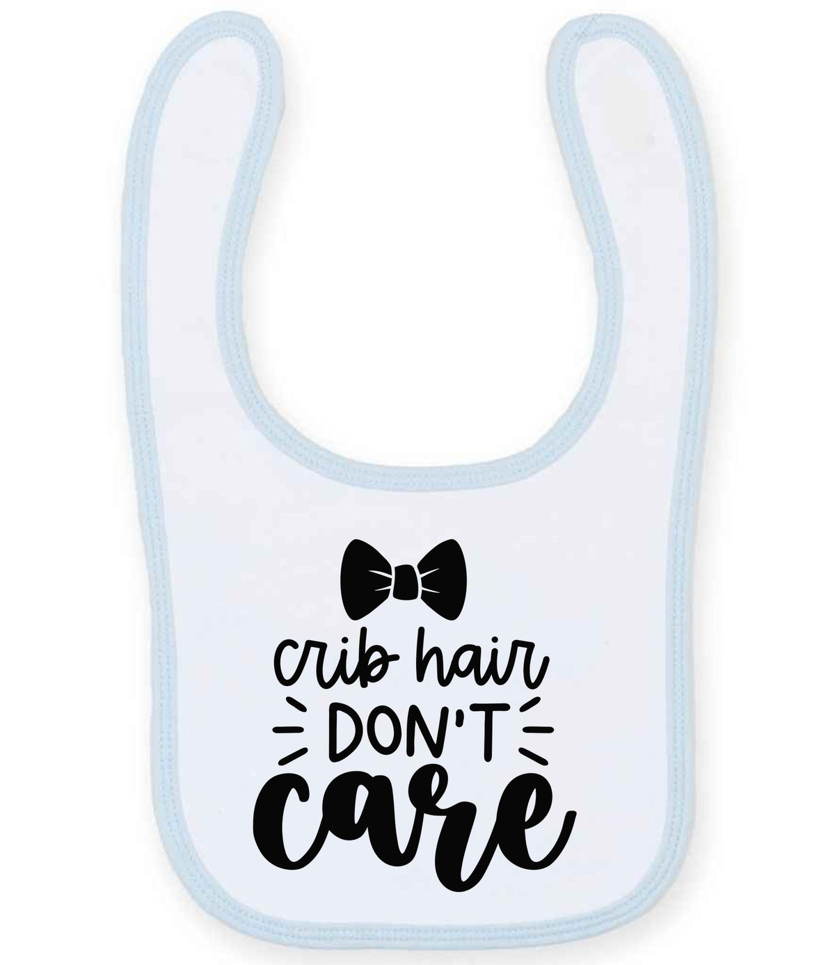 Crib Hair DON'T Care toddler bib in white/pale blue