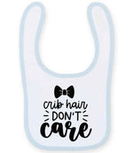 Crib Hair DON'T Care toddler bib in white/pale blue
