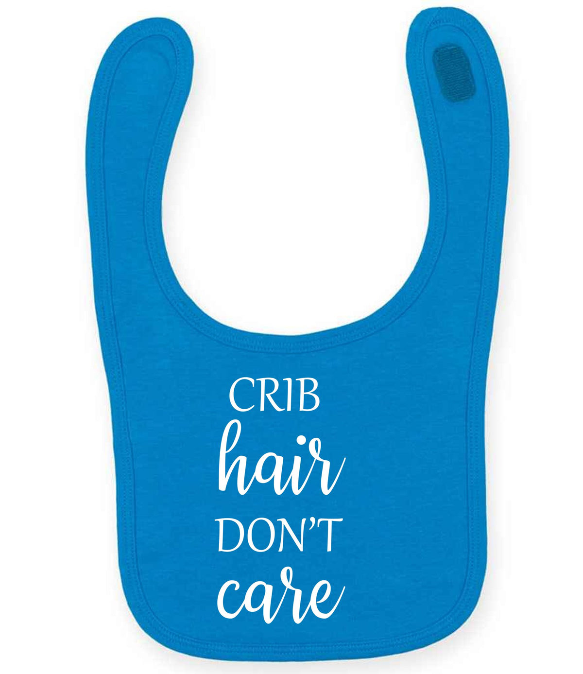 CRIB Hair DON'T Care larkwood baby/toddler bib in sapphire blue