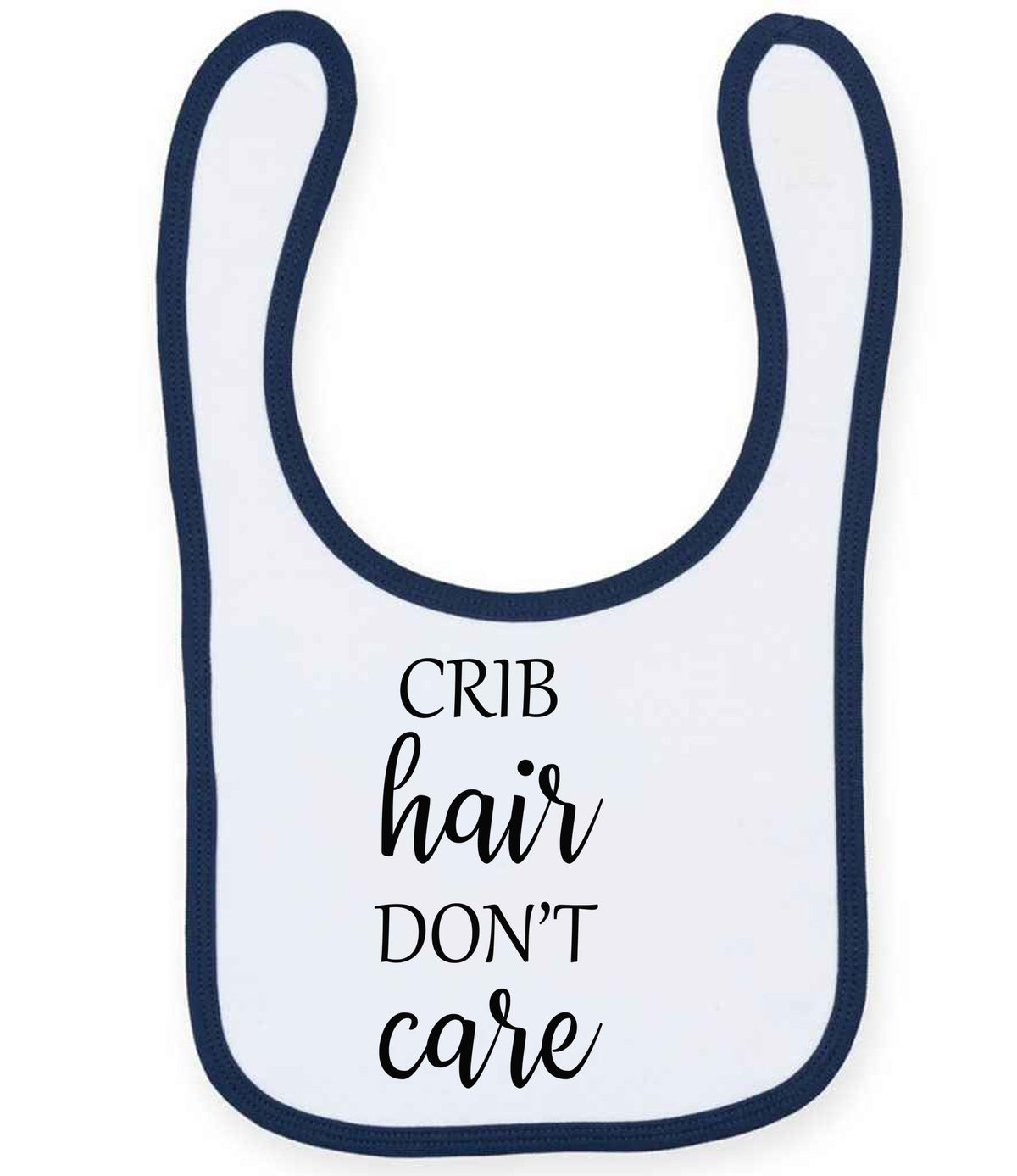 CRIB Hair DON'T Care larkwood baby/toddler bib in white/navy