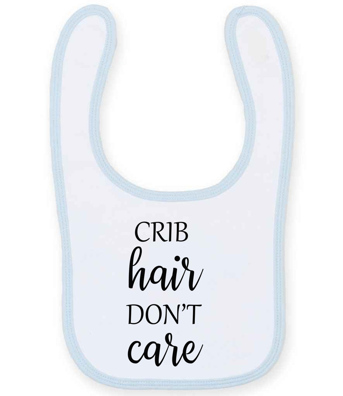 CRIB Hair DON'T Care larkwood baby/toddler bib in white/pale blue
