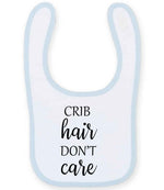 CRIB Hair DON'T Care larkwood baby/toddler bib in white/pale blue