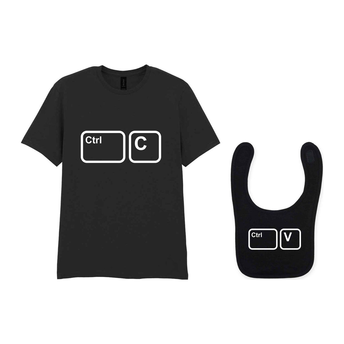 Ctrl C & Ctrl V Matching Set – Adult T-Shirt & Baby Bib Matching Outfits in Black