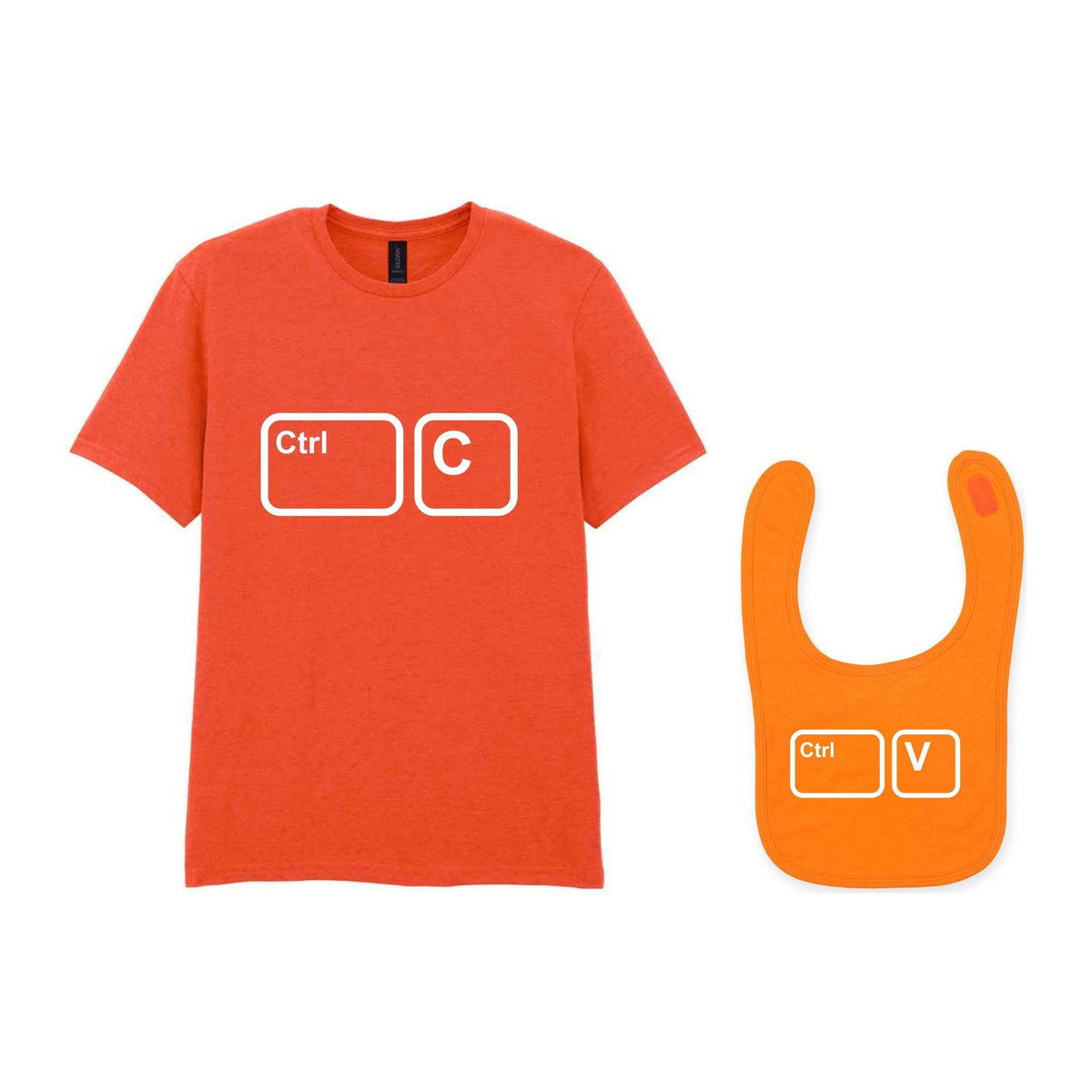 Ctrl C & Ctrl V Matching Set – Adult T-Shirt & Baby Bib Matching Outfits in Orange