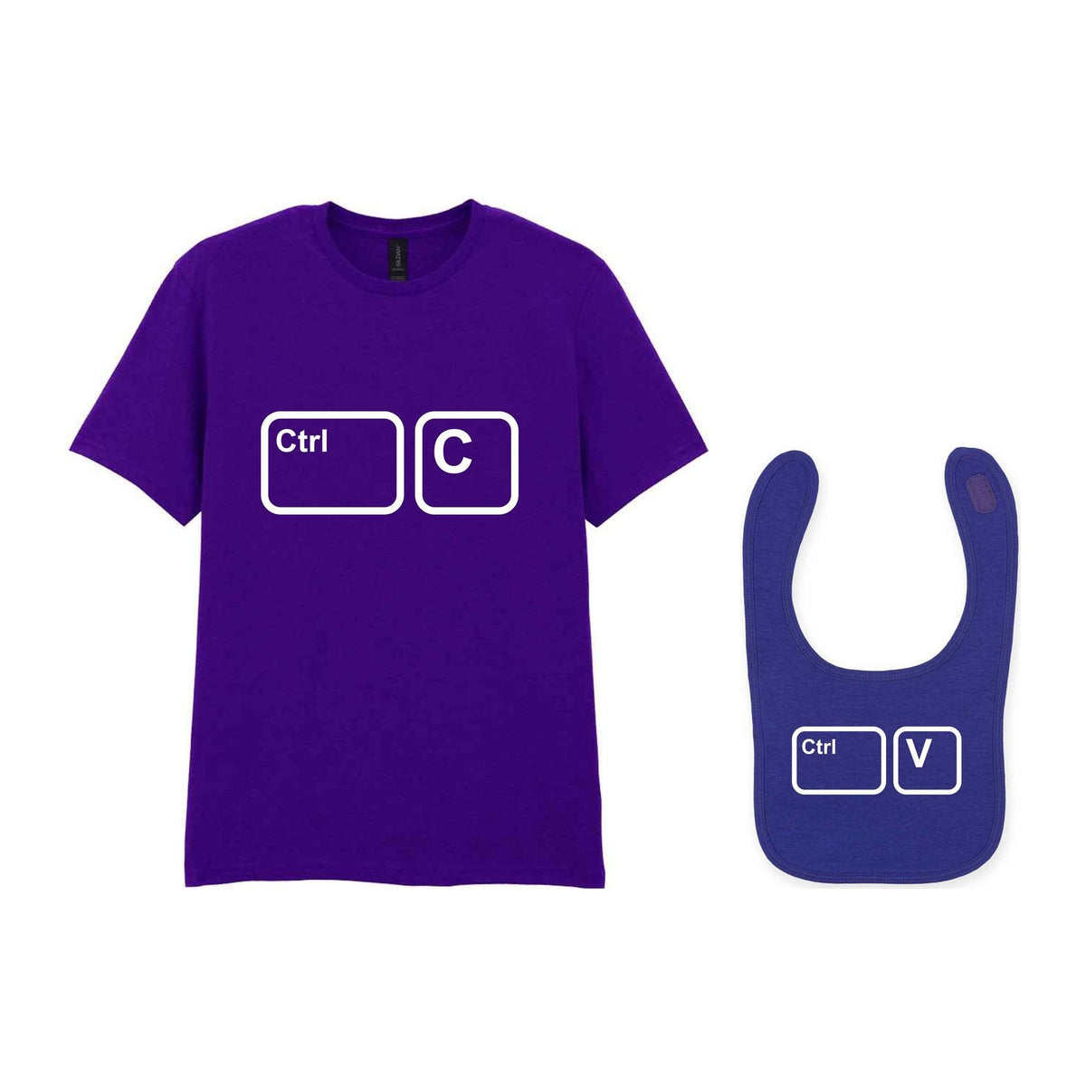 Ctrl C & Ctrl V Matching Set – Adult T-Shirt & Baby Bib Matching Outfits in Purple