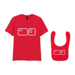 Ctrl C & Ctrl V Matching Set – Adult T-Shirt & Baby Bib Matching Outfits in Red