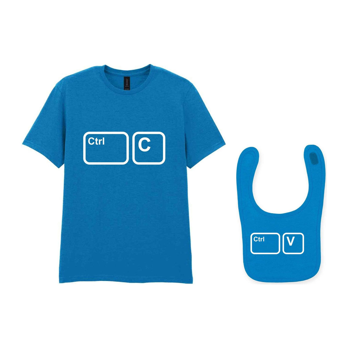 Ctrl C & Ctrl V Matching Set – Adult T-Shirt & Baby Bib Matching Outfits in Sapphire Blue