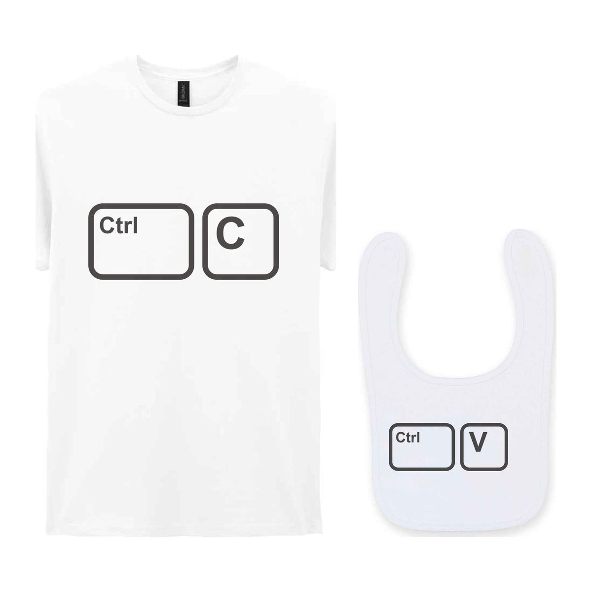Ctrl C & Ctrl V Matching Set – Adult T-Shirt & Baby Bib Matching Outfits in White