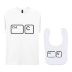 Ctrl C & Ctrl V Matching Set – Adult T-Shirt & Baby Bib Matching Outfits in White