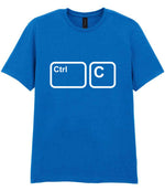Adult piece of the Ctrl C & Ctrl V Matching T-shirt Set – Adult and Baby T-Shirts with Coordinating Keyboard Designs in Royal Blue