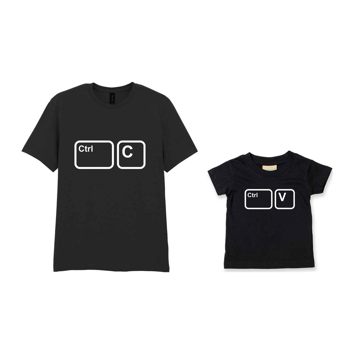 Ctrl C & Ctrl V Matching T-shirt Set – Adult and Baby T-Shirts with Coordinating Keyboard Designs in Black