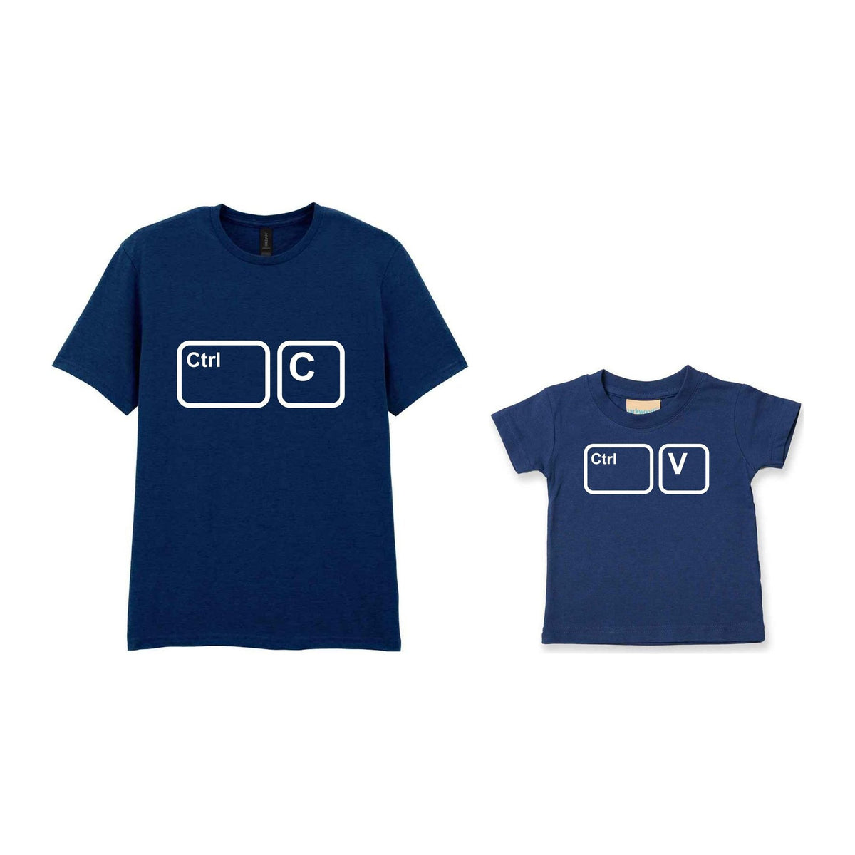 Ctrl C & Ctrl V Matching T-shirt Set – Adult and Baby T-Shirts with Coordinating Keyboard Designs in Navy