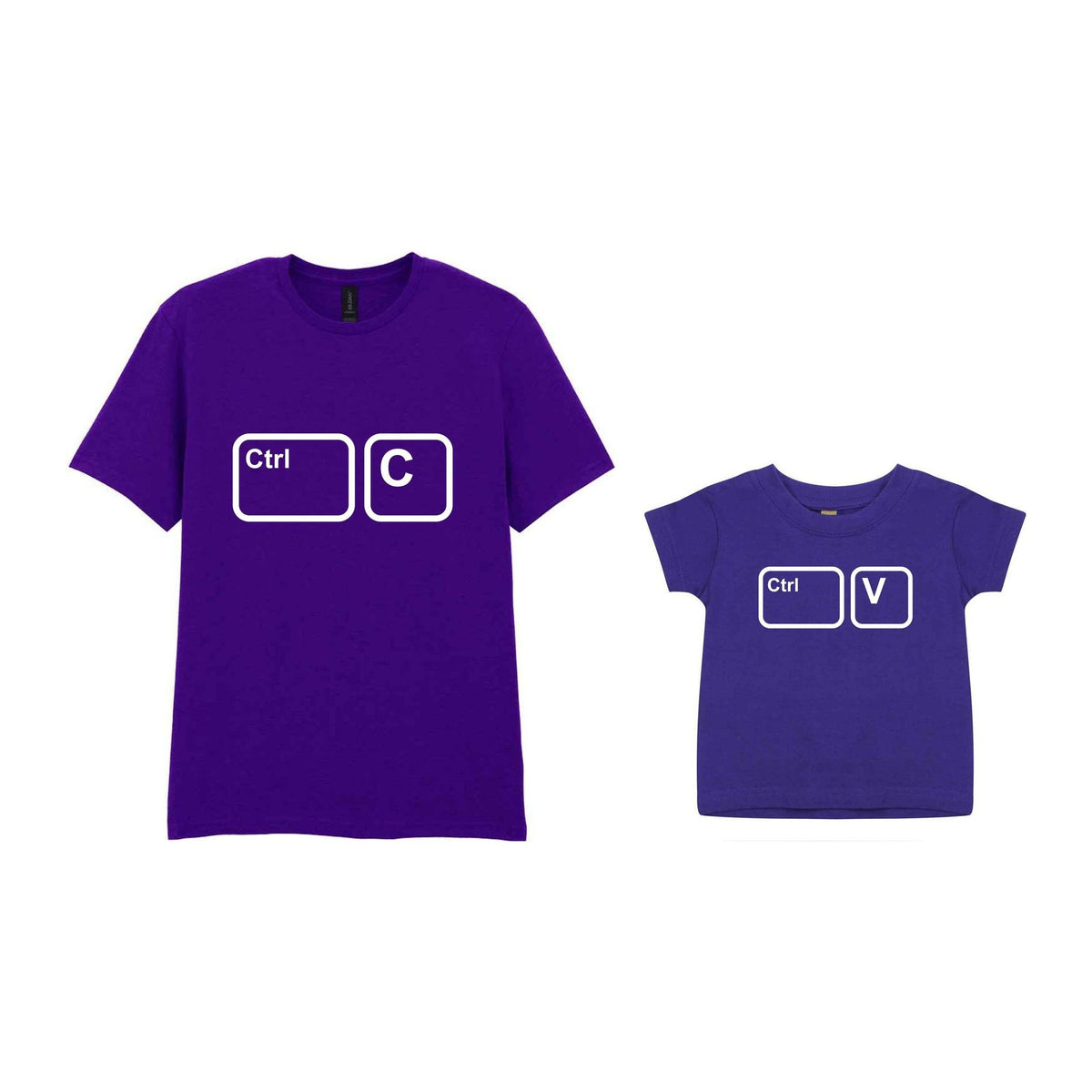 Ctrl C & Ctrl V Matching T-shirt Set – Adult and Baby T-Shirts with Coordinating Keyboard Designs in Purple