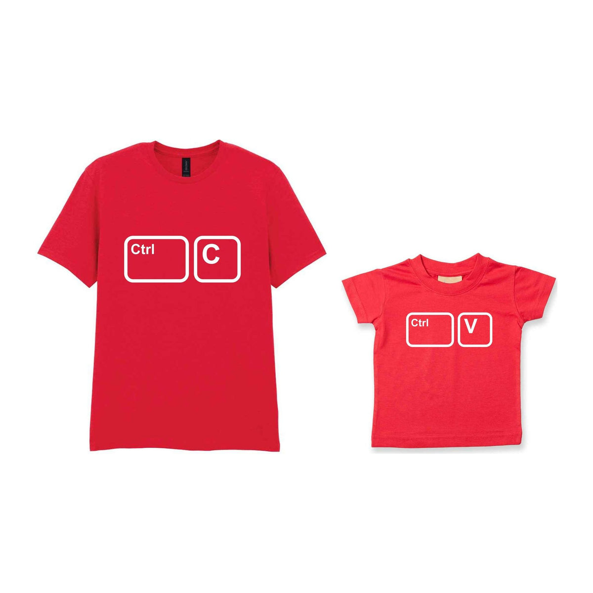 Ctrl C & Ctrl V Matching T-shirt Set – Adult and Baby T-Shirts with Coordinating Keyboard Designs in Red