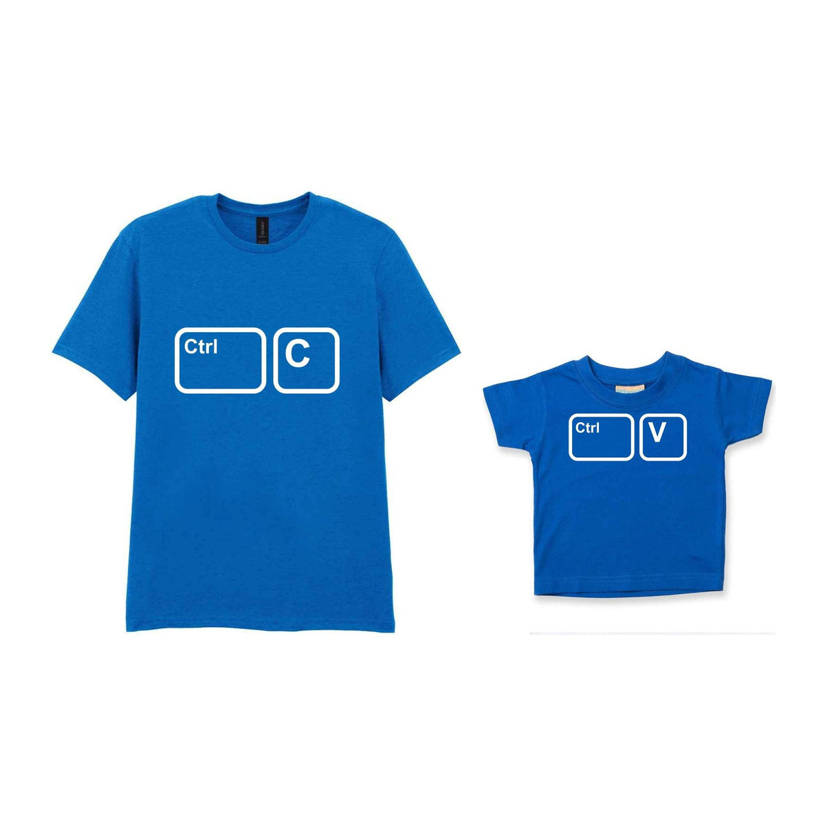 Ctrl C & Ctrl V Matching T-shirt Set – Adult and Baby T-Shirts with Coordinating Keyboard Designs in Royal Blue