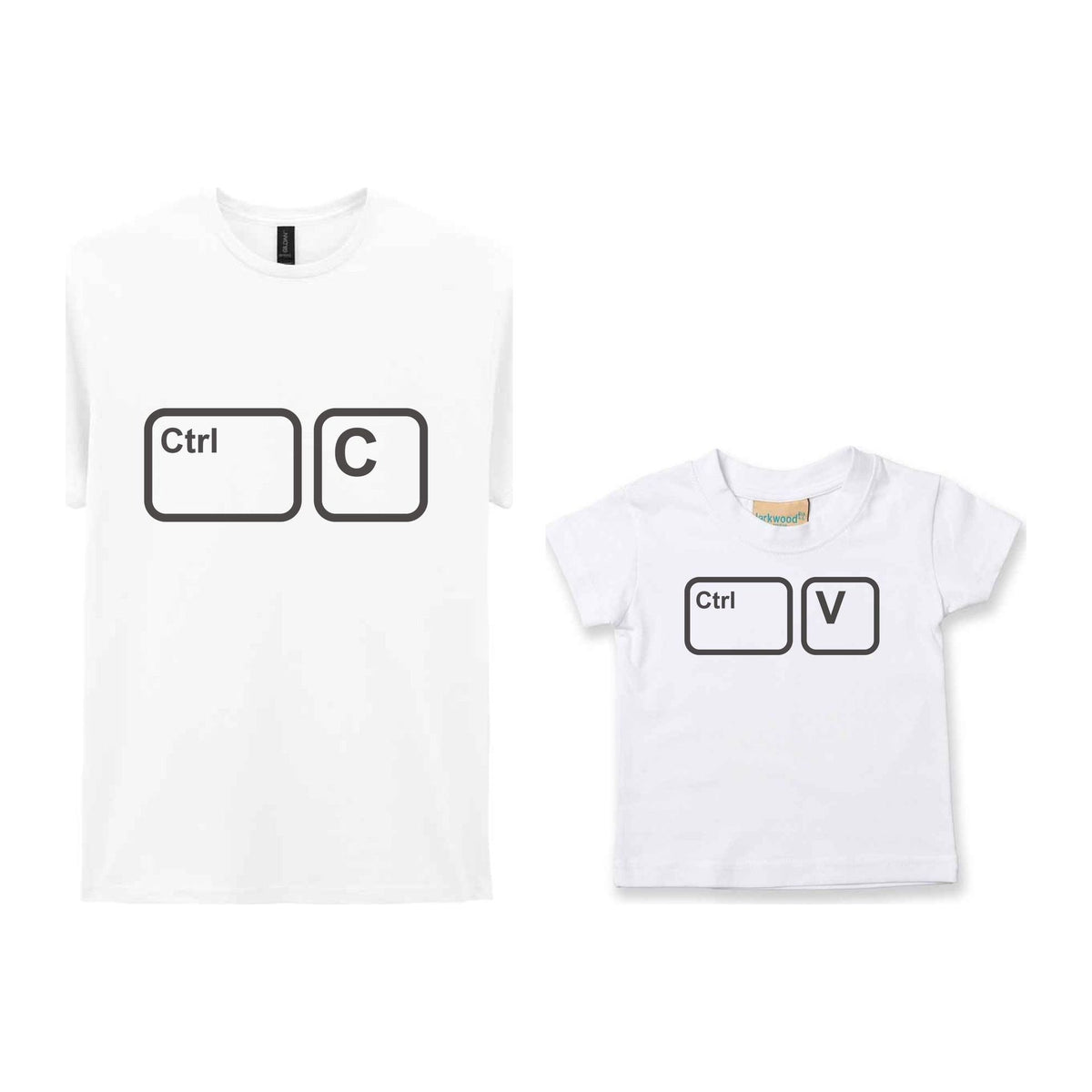 Ctrl C & Ctrl V Matching T-shirt Set – Adult and Baby T-Shirts with Coordinating Keyboard Designs in White