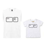 Ctrl C & Ctrl V Matching T-shirt Set – Adult and Baby T-Shirts with Coordinating Keyboard Designs in White