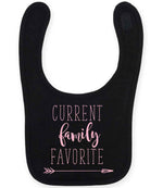 CURRENT Family FAVORITE toddler bib in black with baby pink vinyl