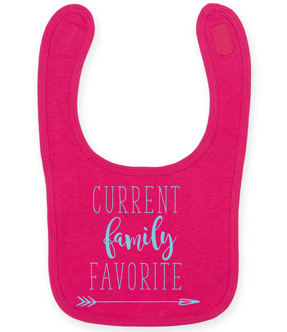 CURRENT Family FAVORITE toddler bib in fuchsia with baby blue vinyl