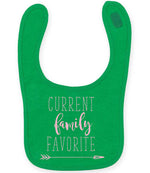 CURRENT Family FAVORITE toddler bib in kelly green with baby pink vinyl