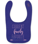 CURRENT Family FAVORITE toddler bib in purple with baby pink vinyl