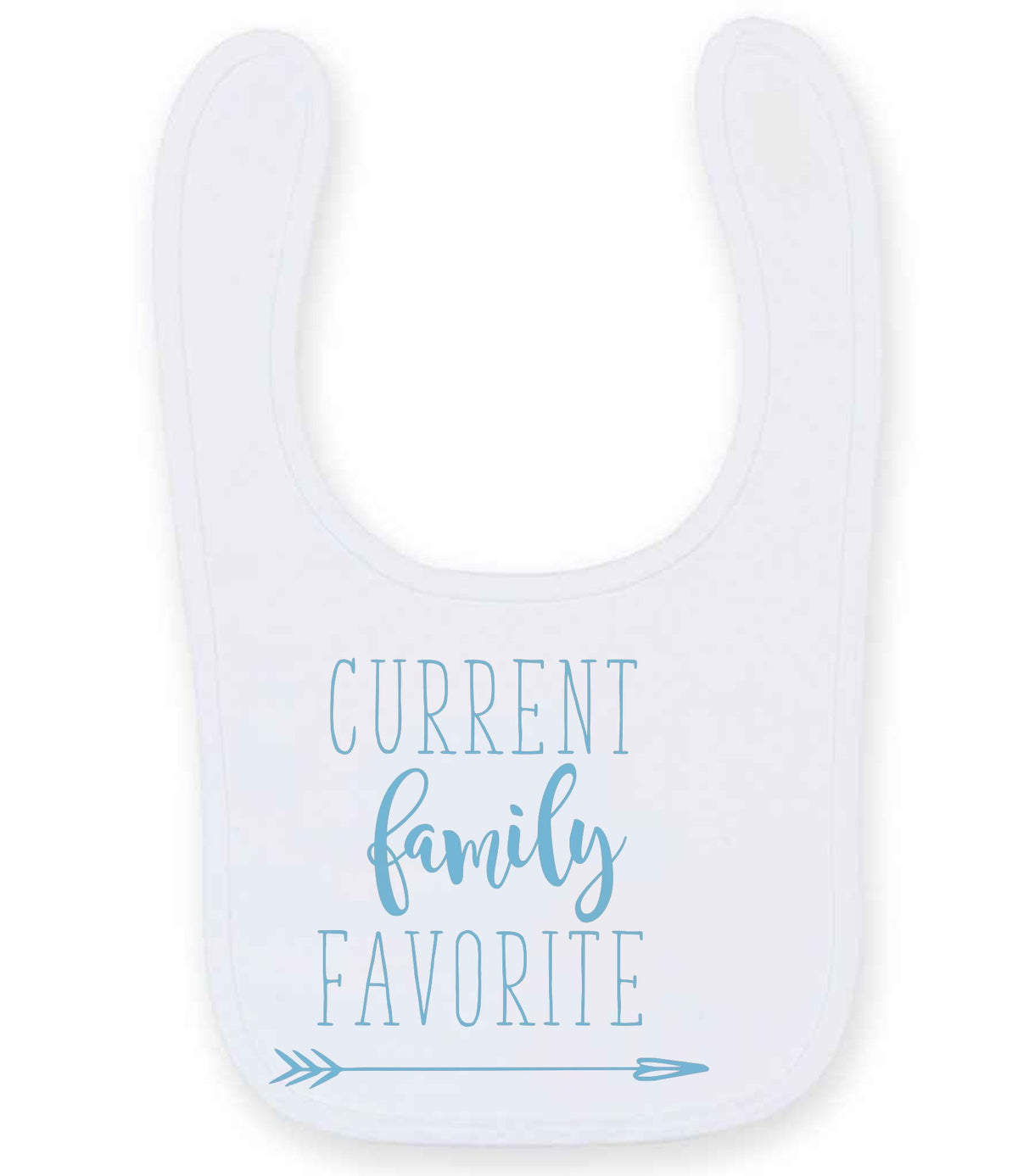 CURRENT Family FAVORITE toddler bib in white with baby blue vinyl