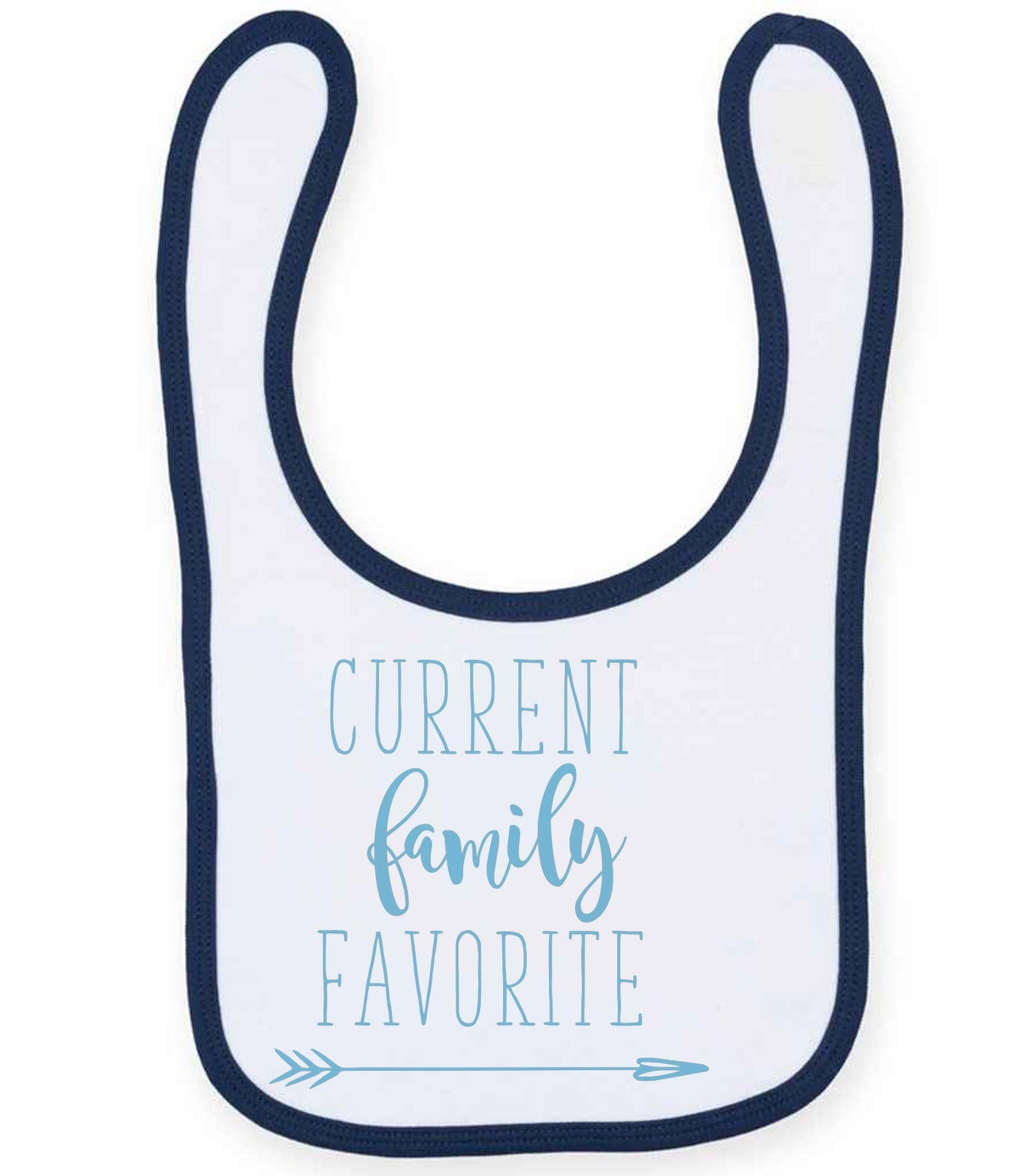 CURRENT Family FAVORITE toddler bib in white/navy with baby blue vinyl
