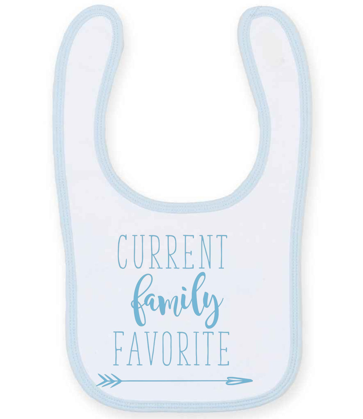 CURRENT Family FAVORITE toddler bib in white/pale blue with baby blue vinyl