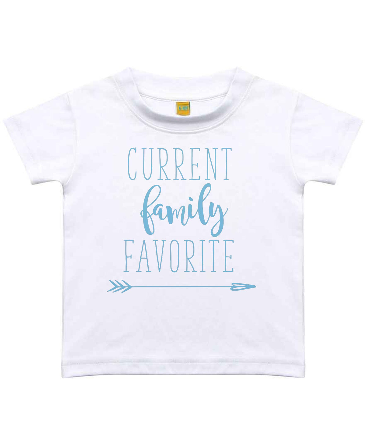 CURRENT Family FAVORITE – Baby T-Shirt in Sublimation White with Baby Blue vinyl