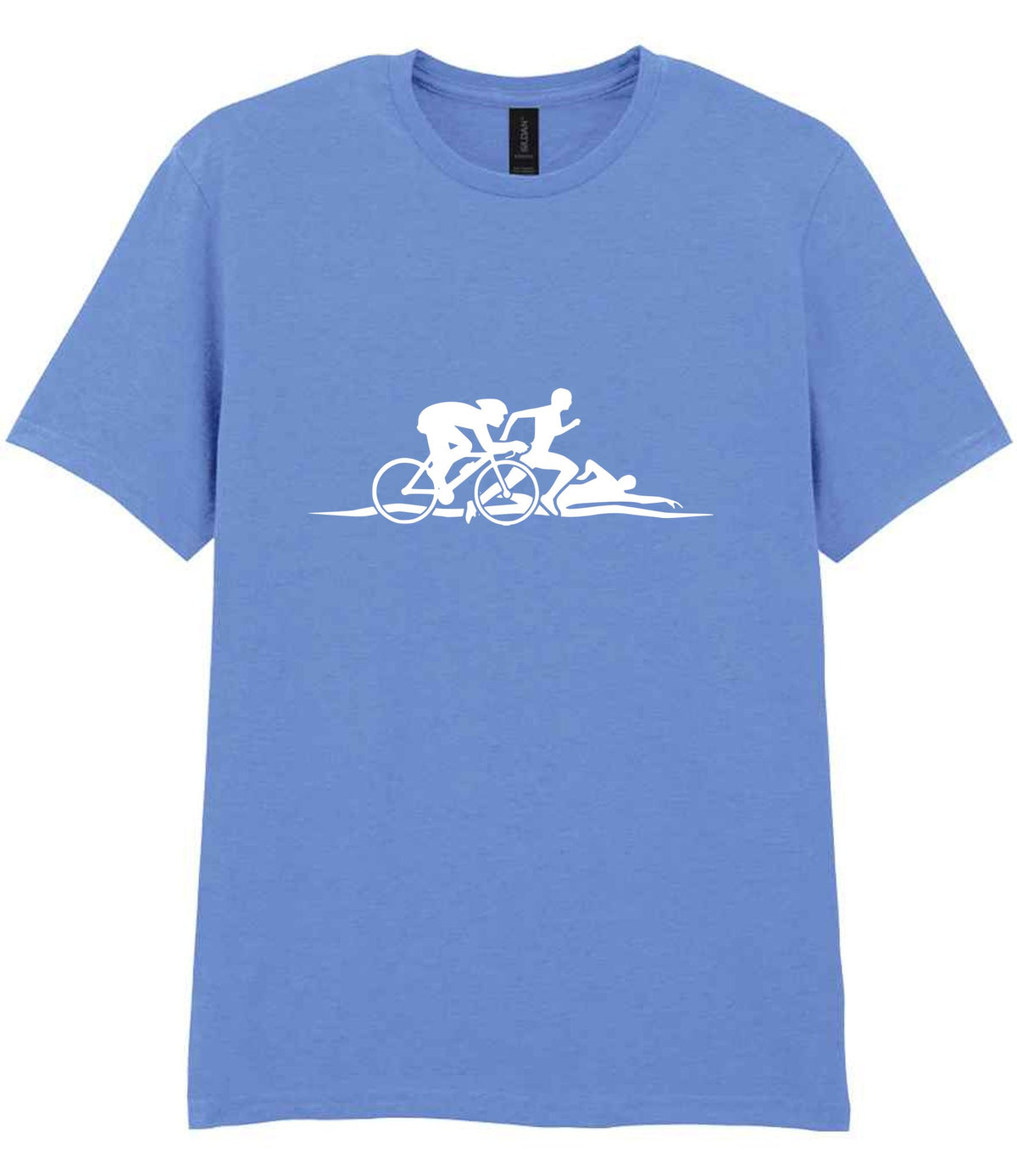 Cycle Run Swim Silhouettes t-shirt in carolina blue