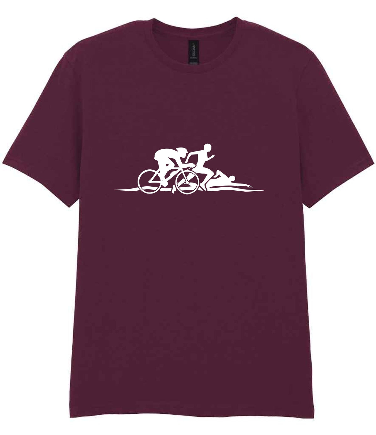 Cycle Run Swim Silhouettes t-shirt in maroon