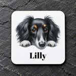 Customisable Dachshund Portrait – Coaster, personalised with your own text