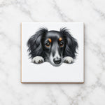Dachshund Portrait ceramic coaster in white