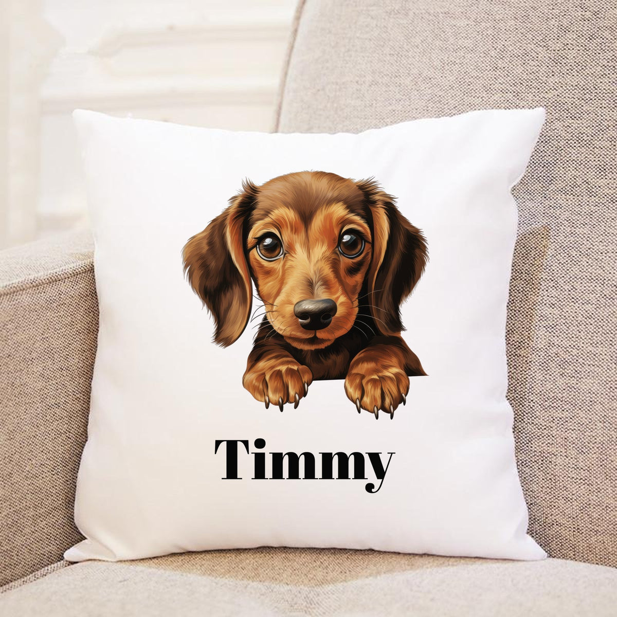Customisable Dachshund Puppy – Cushion, personalised with your own text