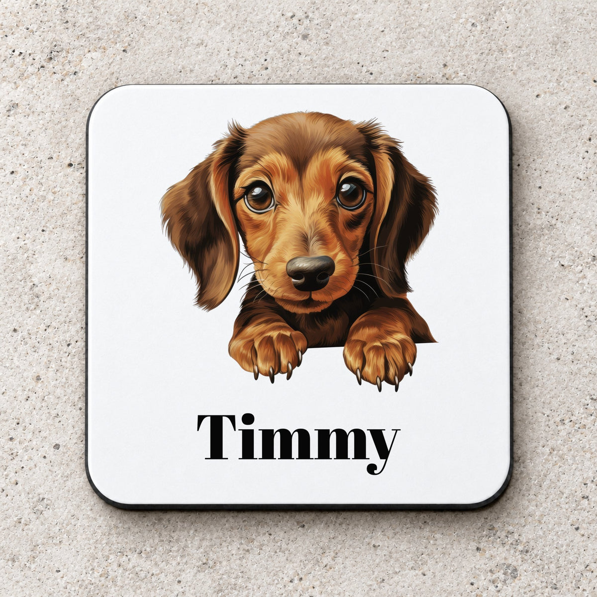 Customisable Dachshund Puppy – Coaster, personalised with your own text