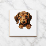 Dachshund Puppy ceramic coaster in white