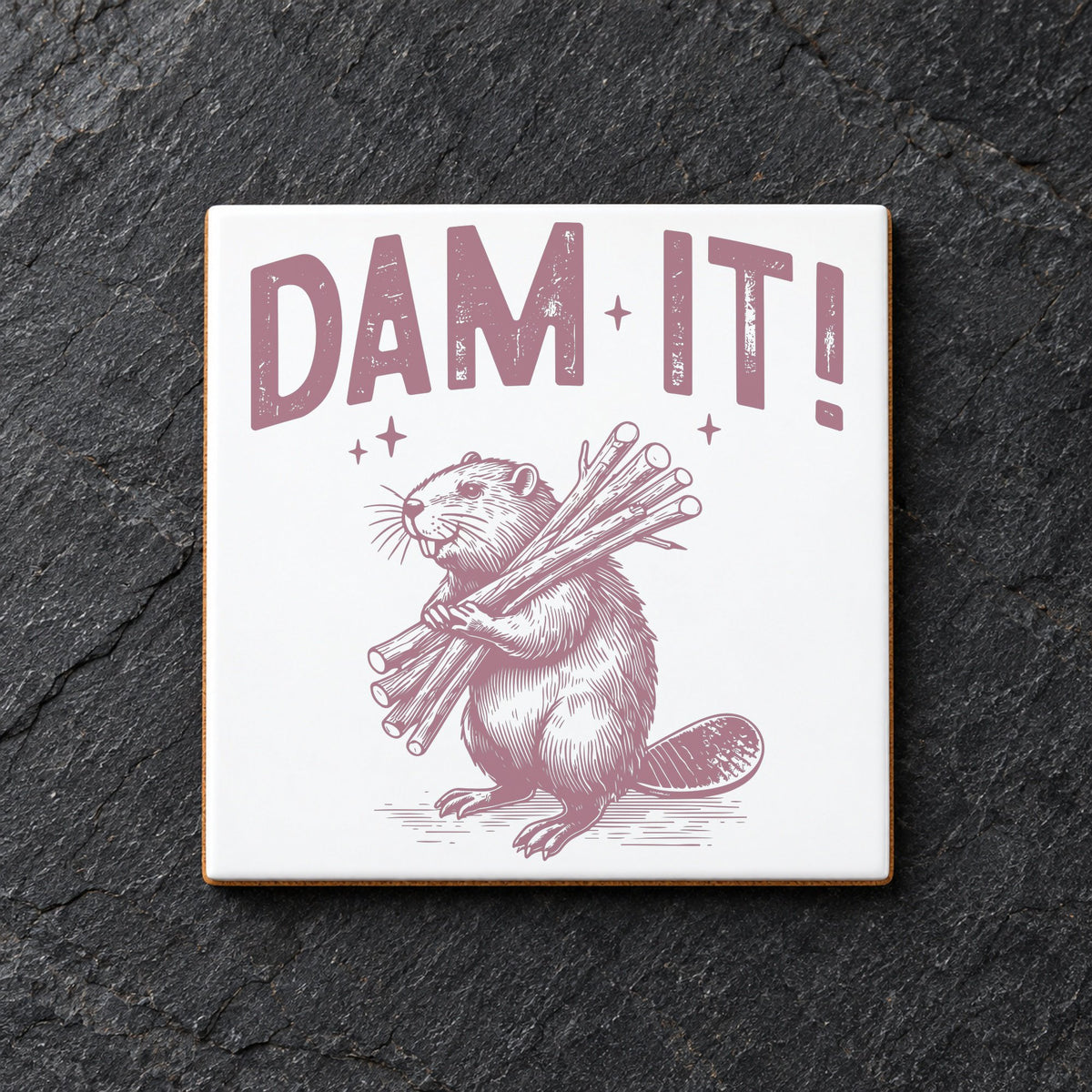 Dam It! ceramic coaster in white