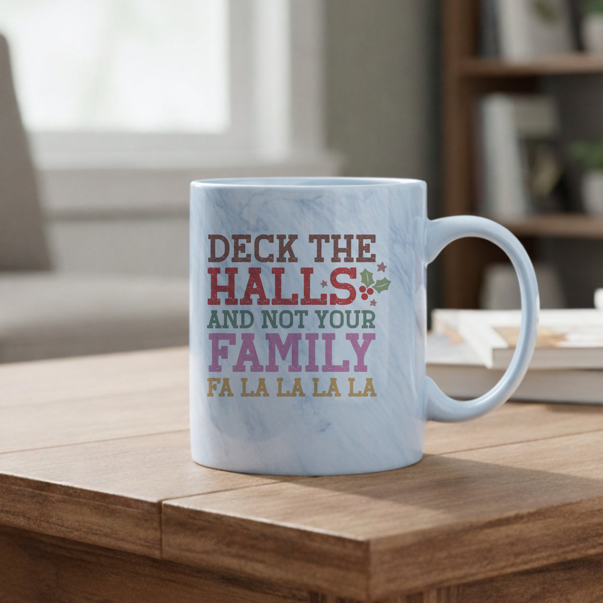 Deck the Halls Funny marble mug in blue
