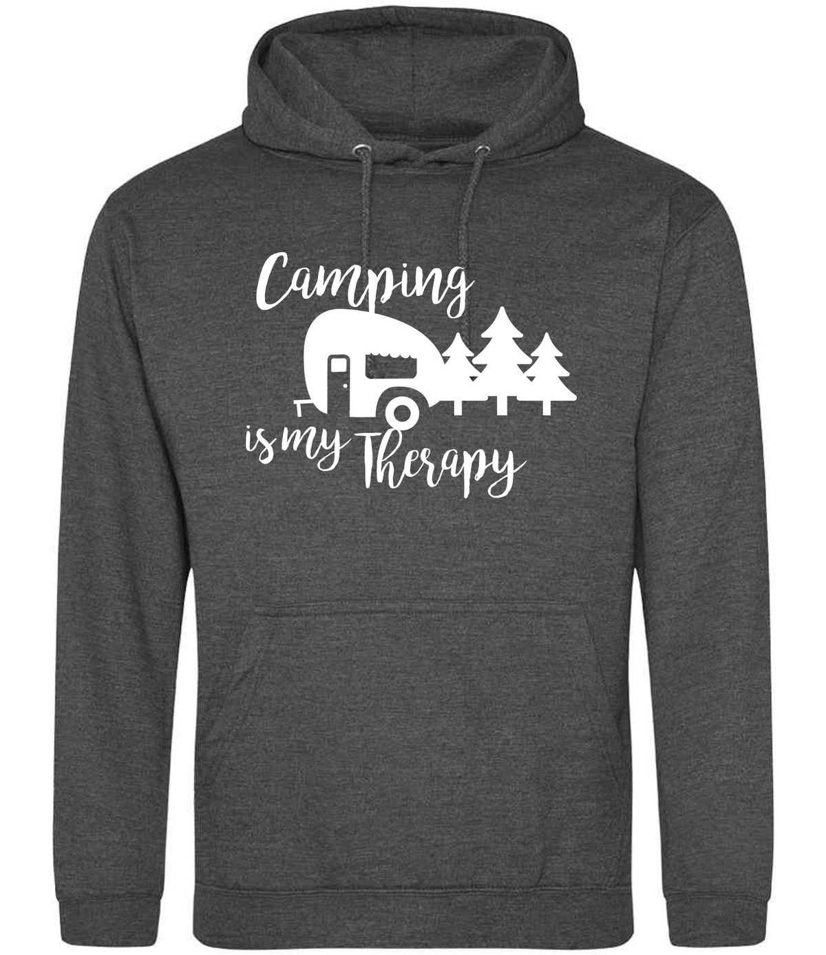 Camping Is My Therapy hoodie in charcoal