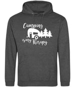 Camping Is My Therapy hoodie in charcoal