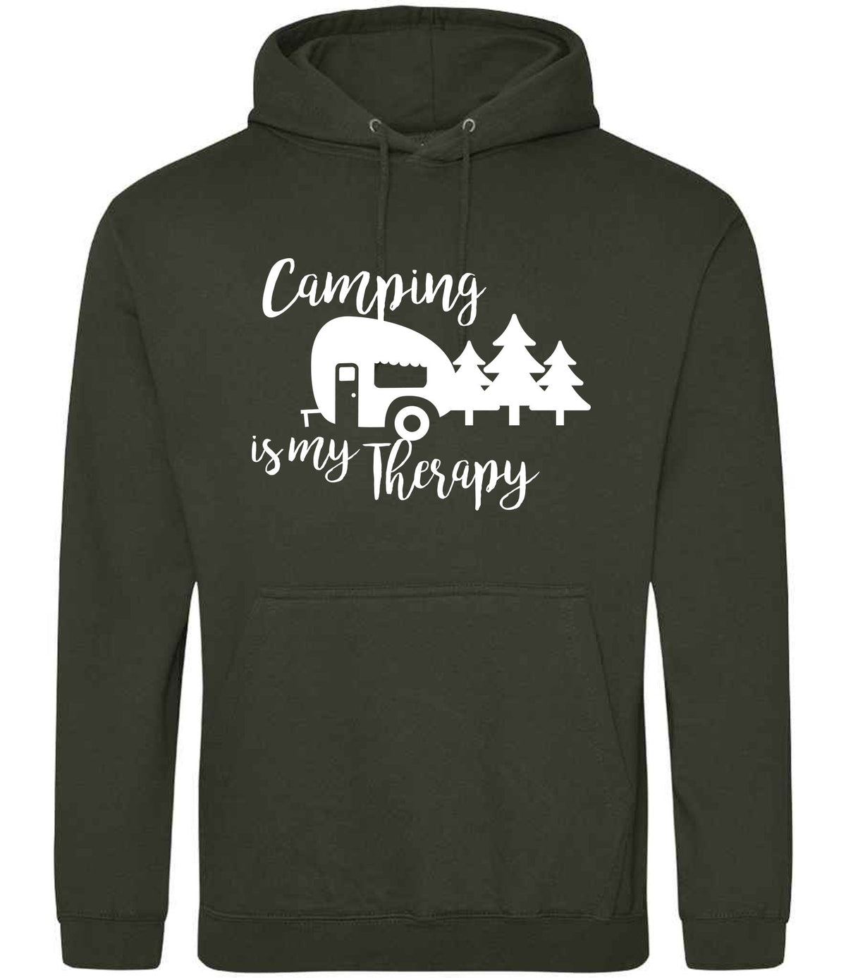 Camping Is My Therapy hoodie in combat green