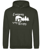 Camping Is My Therapy hoodie in combat green